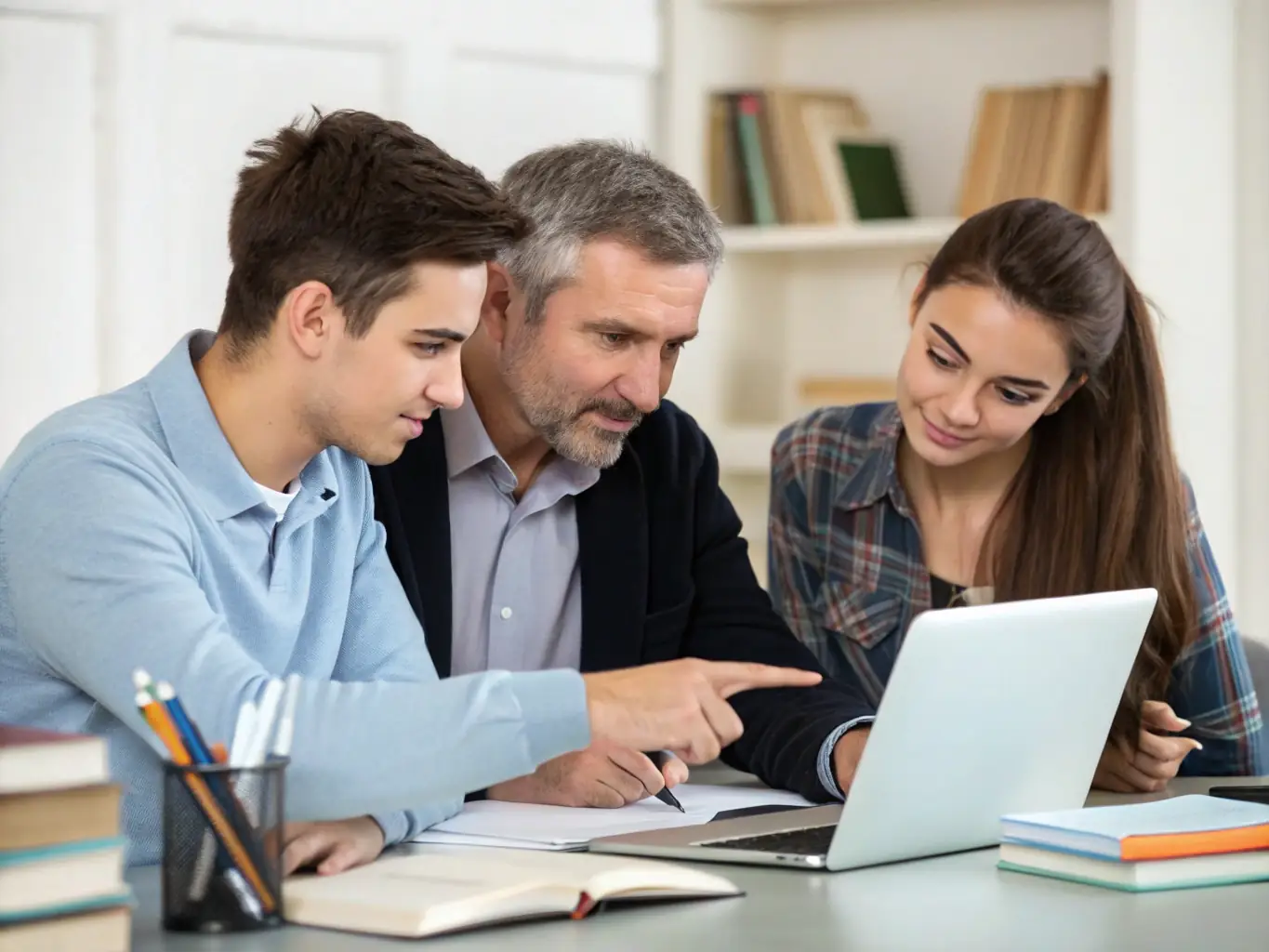 A young man receiving personalized coaching and feedback from an experienced mentor in a modern office setting, emphasizing the one-on-one guidance provided by Betta.