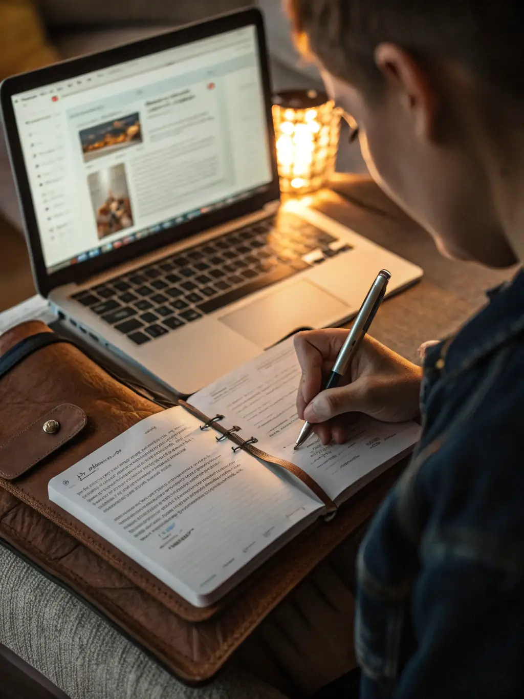 A young man diligently tracking his daily habits in a journal, showcasing the development of disciplined habits.