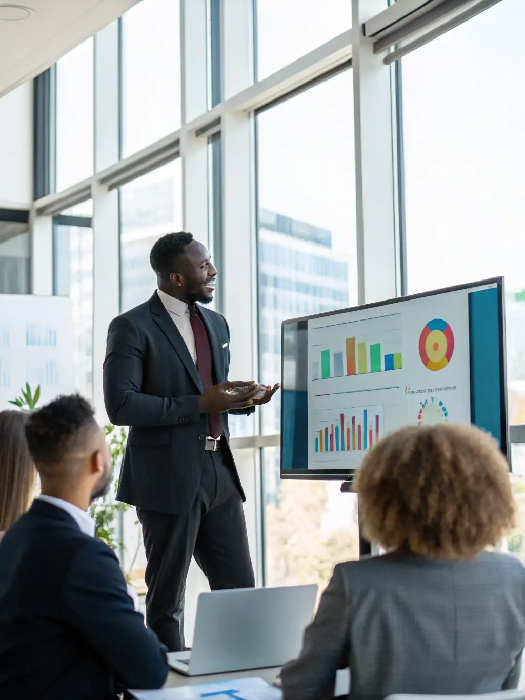A person confidently presenting a project, showcasing improved skills and career advancement through Betta's learning paths.